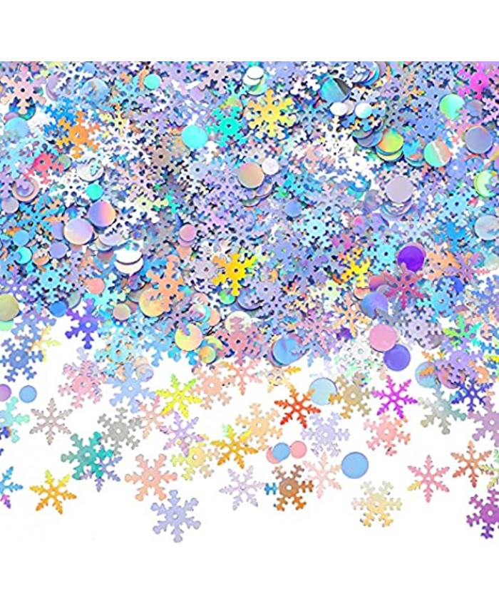 3 oz 1000 Pieces Holographic Glitter Snowflake Round Confetti Iridescent Snowflake Round Confetti Wonderland Snowflake Confetti Round Confetti Decoration for Winter Christmas Wedding Birthday Party