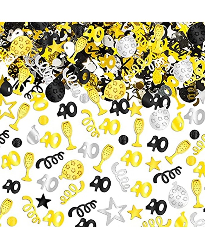 3000 Pieces 40th Birthday Confetti Number 40 Table Scatter Confetti 40 Metallic Foil Table Party Decorations for 40th Birthday Party Wedding Anniversary Crafting ,Gold Silver and Black,1.76 oz
