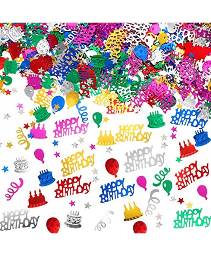 3000 Pieces Happy Birthday Confetti Birthday Cake Confetti Metallic Foil Balloon Confetti Table Scatter Confetti Decorations for Birthday Party Baby Shower DIY Arts and Crafting Multi-Color