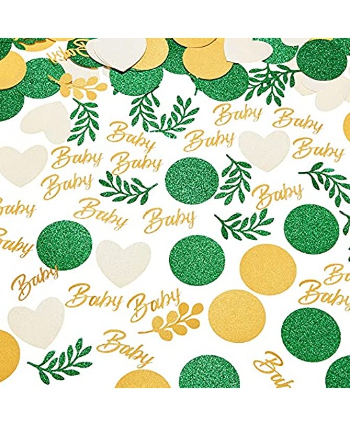 360 Pieces Green Baby Shower Confetti Gold Green White Table Scatter Confetti Leaf Round Baby Party Paper Decor for Baby Shower Gender Reveal Table DIY Party Decorations