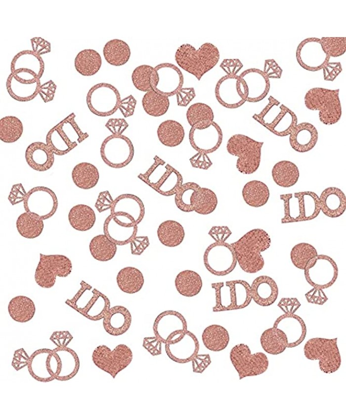 BUDICOOL Bridal Shower Decorations-240pcs Glittering Rose Gold Diamond Ring,Glitter I Do Letter and Hearts Table Confetti for Wedding Decorations or Engagement Party Decorations