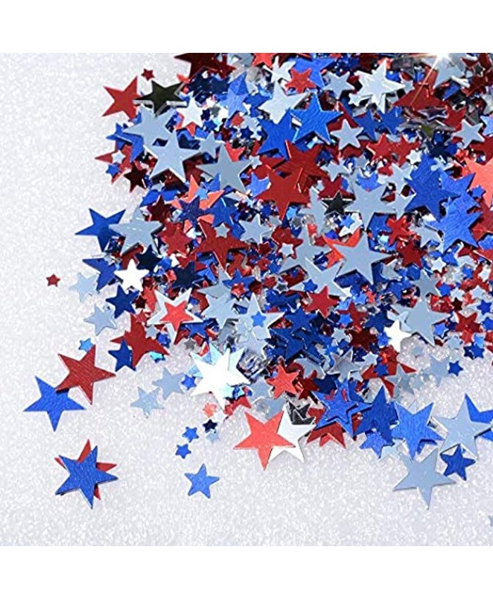 Mefuny 150 g Metallic Star Confetti Star Table Confetti Foil Star Patriotic Confetti for 4th of July Independence Day Party Decoration Red Silver and Blue