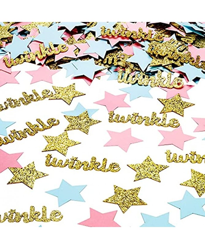 OIIKI 330 Pcs Shiny Star Twinkle Paper Confetti Glitter Table Decoration Confetti Baby Shower Gender Reveal Confetti for Birthday Party Gender Reveal Supplies
