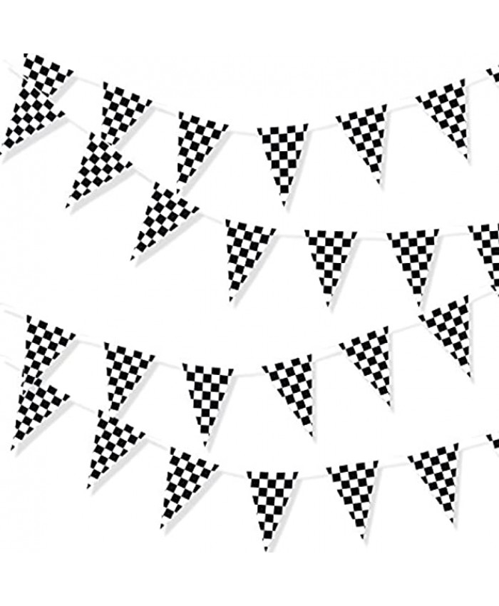 100 Foot Long Race Track Car Finish Line Black and White Plastic Pennant Party Checker Pattern String Curtain Banner for Decorations Birthdays Event Supplies Festivals Children & Adults