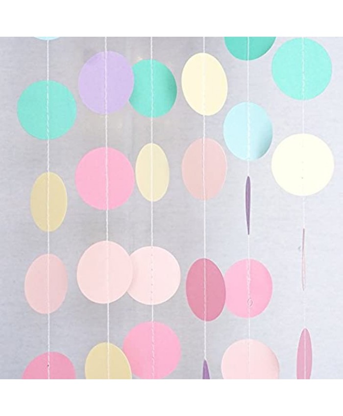 Chloe Elizabeth Circle Dots Paper Party Garland Streamer Backdrop 4-Pack 10 Feet Per Garland 40 Feet Total Unicorn Pastel