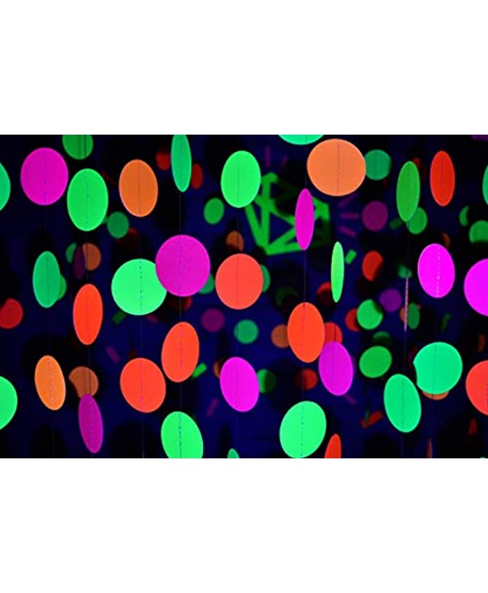 Midnight Glo 78ft Neon Paper Garland Circle Dots Hanging Decorations for Birthday Party Wedding Decorations Black Light Reactive UV Glow Party 6 Pack