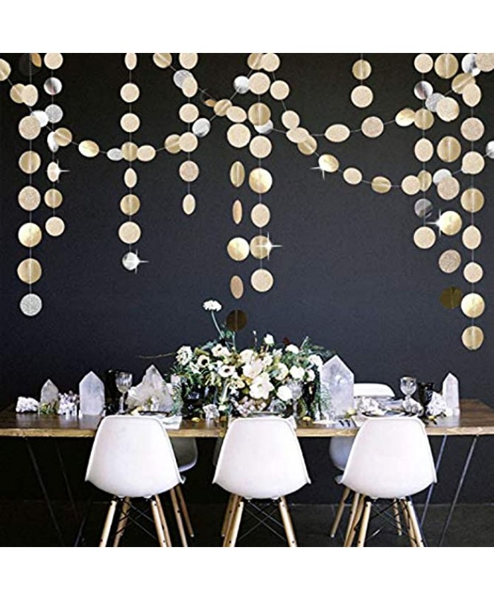 OuMuaMua 5Pcs Glitter Champagne Gold Paper Circle Dots Garland Banners Streamers Hanging Bunting Ornament for Engagement Party Bridal Shower Wedding Baby Shower Christmas Room Decor 65 Feet