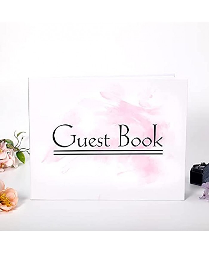 10 x 8 inch Wedding Guest Book Pink Guestbook Hardcover Book Photo Pink Hardcover Album Blush White Hardbound Book for Funeral Bridal Shower Baby Shower Graduation Party Registry 80 Pages