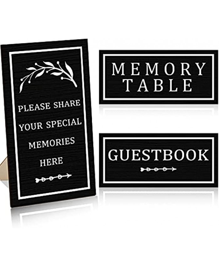 3 PCS Wooden Funeral Table Signs Wood Share Memory Sign Black Guest Book Sign Celebration of Life Funeral Memorial Sign Table Decoration Condolence Sign for Funeral Decorations Celebration of Life