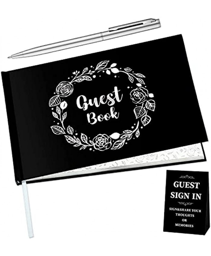 Funeral Guest Book Memorial Funeral Favor Black Funeral Guest Sign Book Silver Embossed Hardcover Guest Sign in Book Memorial Book with Pen and Table Sign Guestbook in Loving Memory for Funeral Memory