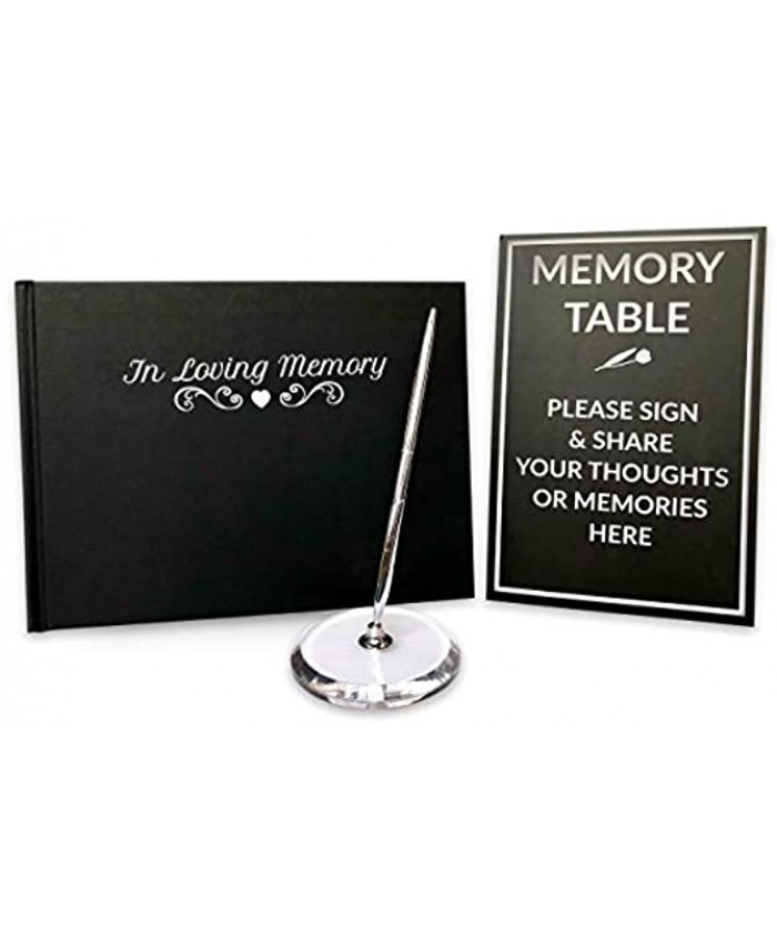 Funeral Guest Book | Memorial Guest Book | Black Guest Book for Funeral Hardcover | Guestbook for Sign In Condolence | In Loving Memory in Silver Foil | Silver Pen and Memory Table Card Sign Included