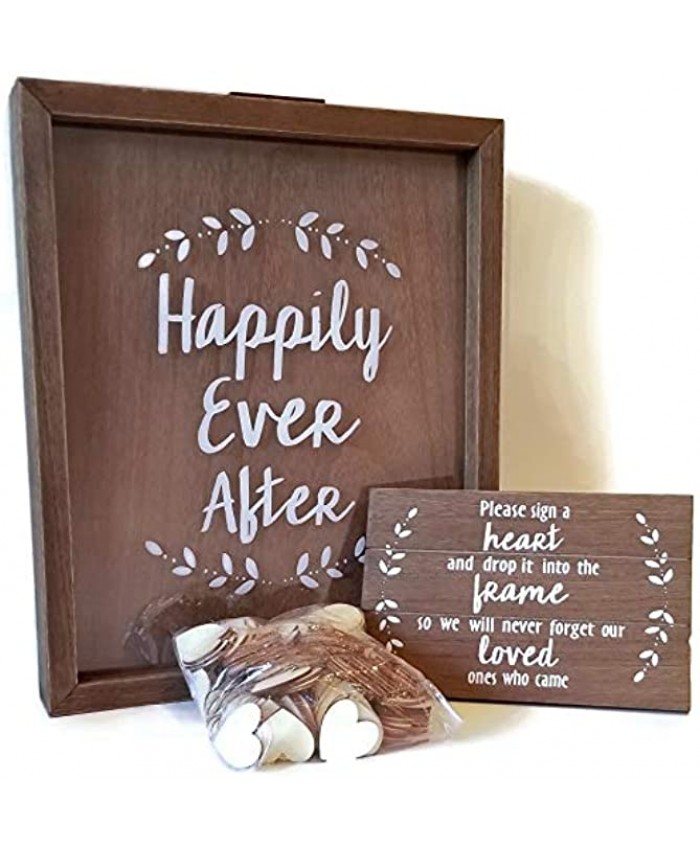 Happily Ever After Guest Book Bundle with Heart Drop Instruction Sign and 200 Wooden Hearts