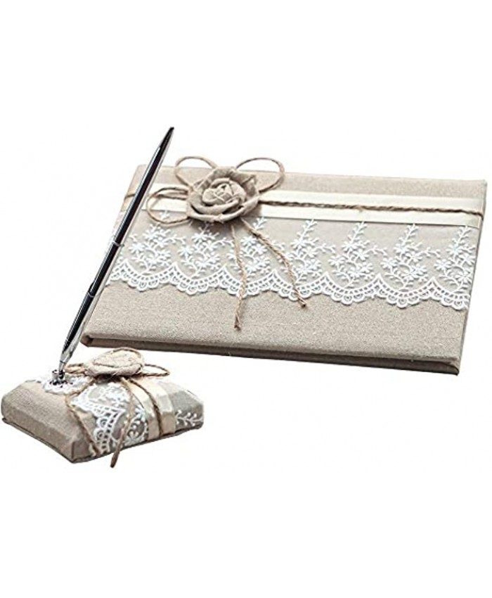 KateMelon Wedding Accessories Lace and Rustic Guest Book and Pen Set