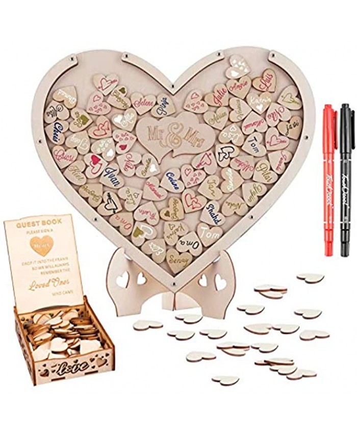 Keast Wedding Guest Book Alternative with Stand Personalized Heart-shaped Wooden Wedding Sign Book Come Wooden Heart Storage Box and Guest Signature Guidelines for Rustic Wedding Gift with 75 Hearts