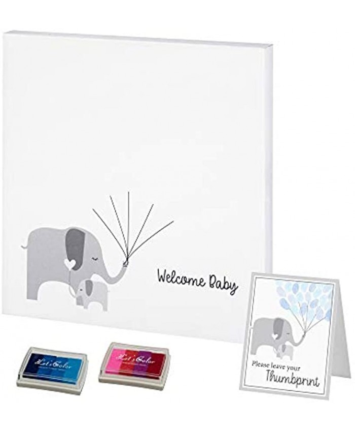 Lillian Rose Baby Elephant Canvas Baby Shower Guest Book Alternative with 2 Ink Pads Gray