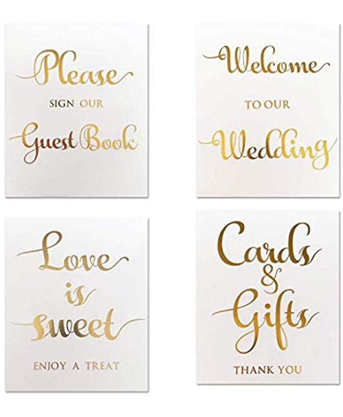 MAGJUCHE Gold Wedding Signs 4 Wedding Day Cards Set Cards and Gifts Welcome to Our Wedding Please Sign Our Guest Book Love is Sweet Enjoy a Treat Reception Table Sign