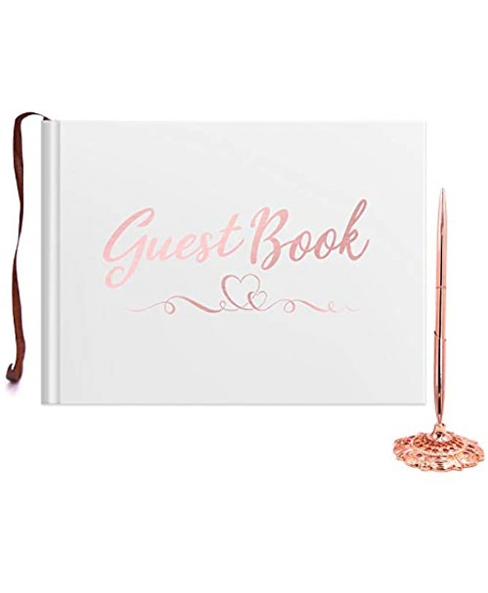 Upper Midland Products Wedding Guestbook and Wedding Pen Set Rose Gold 100 Page Guest Book Set