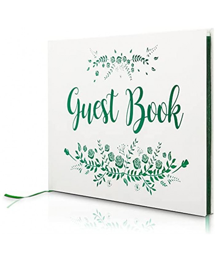 Venagora Green Wedding Guest Book – 10"x7" White Hardcover Polaroid Photo Guestbook Sign-in 100 Pages – Foil Gilded Edges