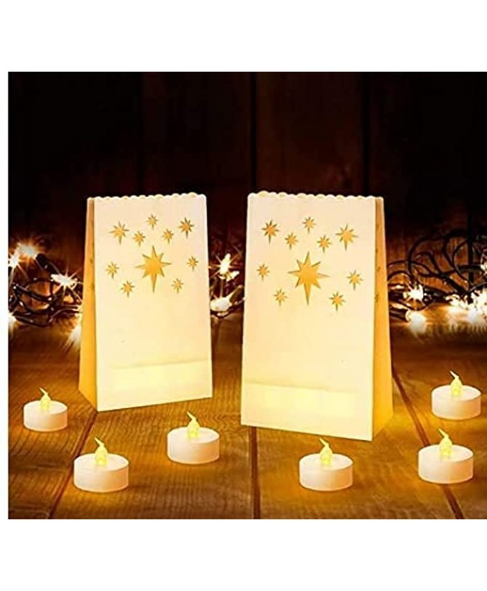 AceList 30 PCS Led Tea Lights with 30 Pcs Moisture-proof Luminary Bags with Candles Electric Candles with Battery and Luminaria Flameless Tealight Candles for Christmas Wedding Party Halloween Decor