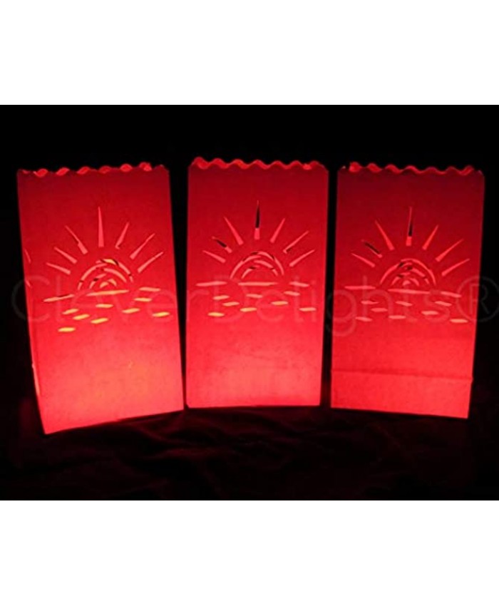 CleverDelights Red Luminary Bags 30 Count Sunset Design Wedding Reception Party Candle Bag Luminaria