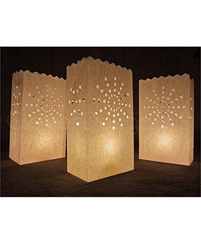 CleverDelights White Luminary Bags 10 Count Sunburst Design Wedding Party Christmas Holiday Luminaria