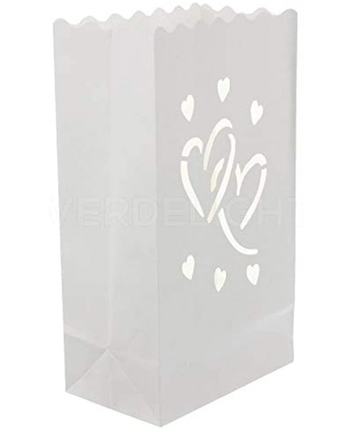 CleverDelights White Luminary Bags 20 Count Interlocking Hearts Design Wedding Party Christmas Holiday Luminaria