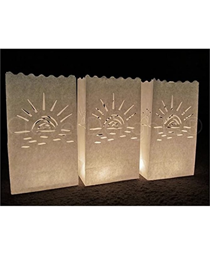 CleverDelights White Luminary Bags 30 Count Sunset Design Wedding Party Christmas Holiday Luminaria