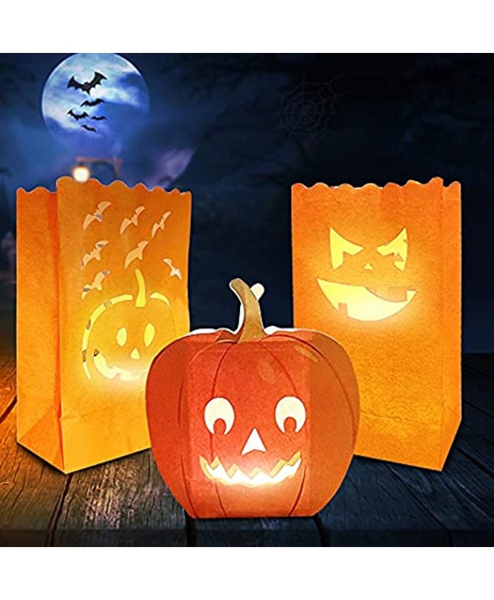 Sfcddtlg 30 PCS Halloween Silhouette Luminary Bags-Halloween Flame Resistant Candle Bag with Pumpkin Bat for Wedding Halloween Birthday Party Decoration 30pcs