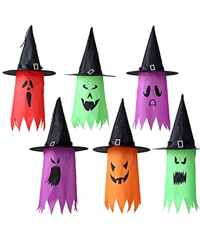winshiden 6PCS of Halloween Decoration Hat Color Glowing Witch Hat Venue Layout Props Skirt Wizard Hat Ghost Pendant