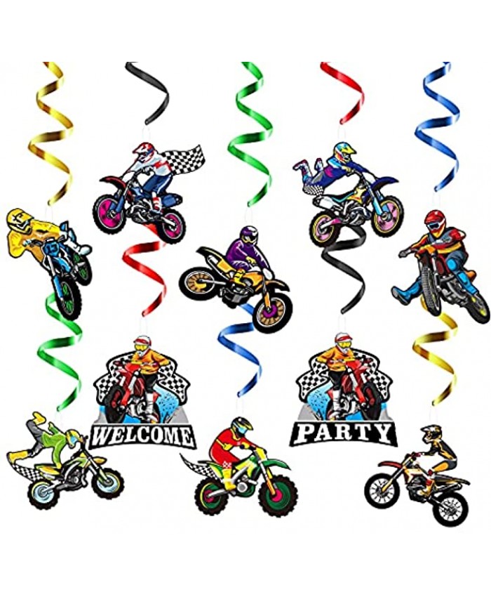 30Pcs Dirt Bike Party Swirl Decorations Hanging Spiral Decor Whirl Streamers Motocross Ceiling Streamers Dirt Bike Spiral Favors for Birthday Party Room Decor for boys adults