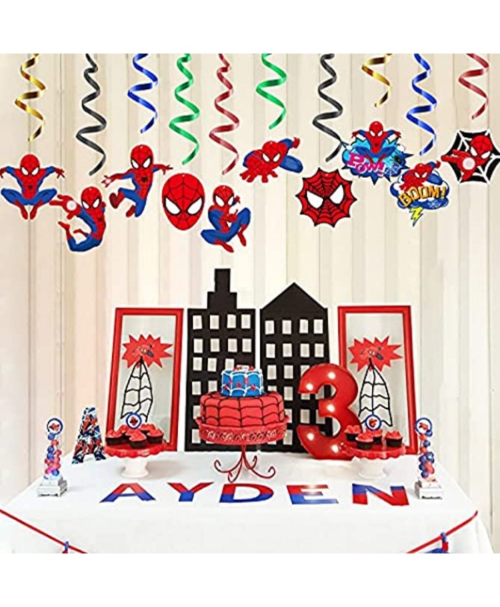 A1diee Spider Superhero Hanging Swirl Set Party Decorations Spider Hero Colorful Spirals & Swirls Party Supplies Favors Fun Superhero Birthday Whirls Glitter Foil Ceiling Streamers for Party 30 Pcs
