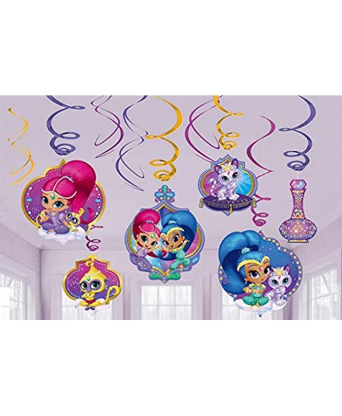 amscan Shimmer and Shine Foil Swirl Decorations | Shimmer and Shine Collections 12pcs Multicolor | Party Accessory 671653