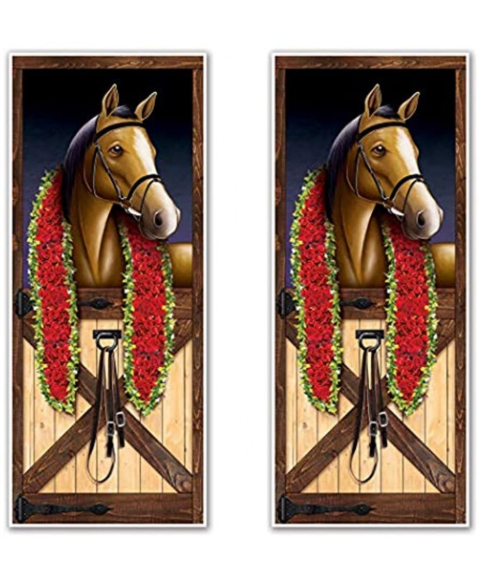 Beistle 2 Piece Indoor Outdoor Plastic Horse Racing Door Covers for Derby Day Party Supplies 30" x 6' Multicolor