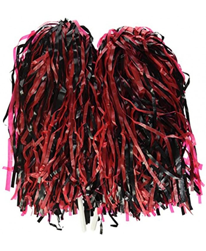 Beistle 2 Piece Red And Black Plastic Party Shakers Cheerleader PomPoms For Dance Sports Football Games Or Pep Rally School Spirit Accessories 12" x 11"