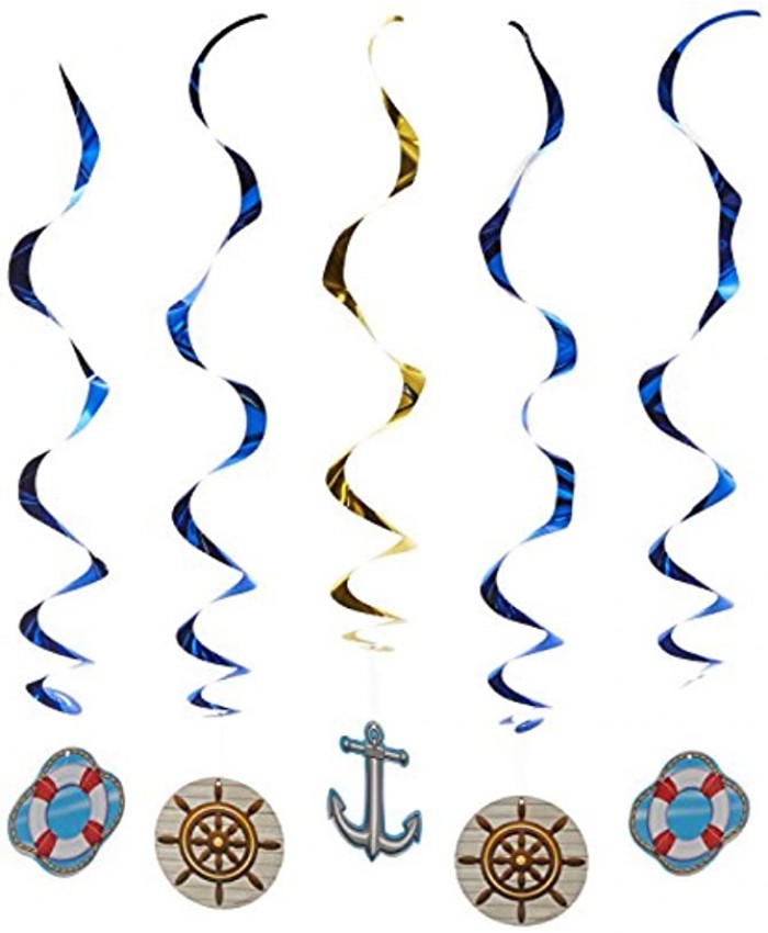 Beistle 5 Piece Cruise Ship Whirls Nautical Hanging Swirls Ceiling Decorations – Bon Voyage Ocean Theme Party Supplies 40" Multicolored