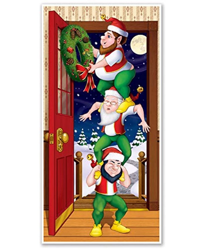 Beistle Printed Plastic Elves Door Cover Indoor Outdoor Christmas Party Decoration 30 by 5-Inch Multicolor