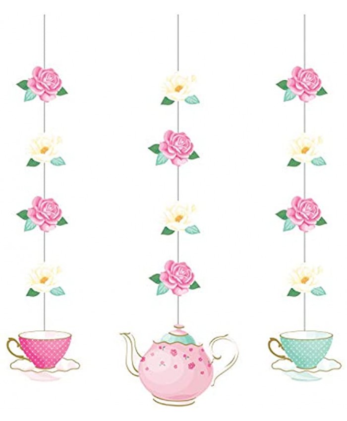 Creative Converting Floral Tea Party Hanging Decorations 3 ct Multi Color 32"
