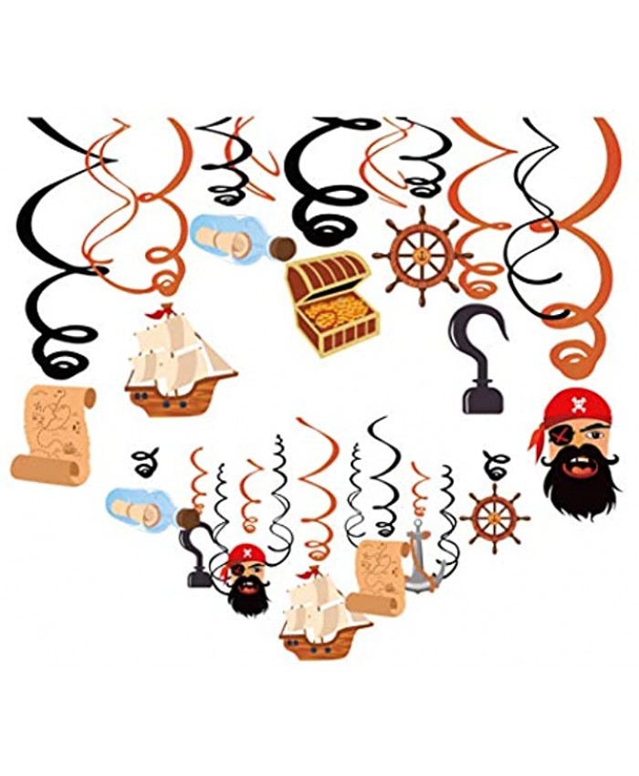 Kristin Paradise 30Ct Pirate Hanging Swirl Decorations Pirates of The Caribbean Party Supplies Birthday Theme Decor for Boy Girl Baby Shower 1st Bday Favors Idea