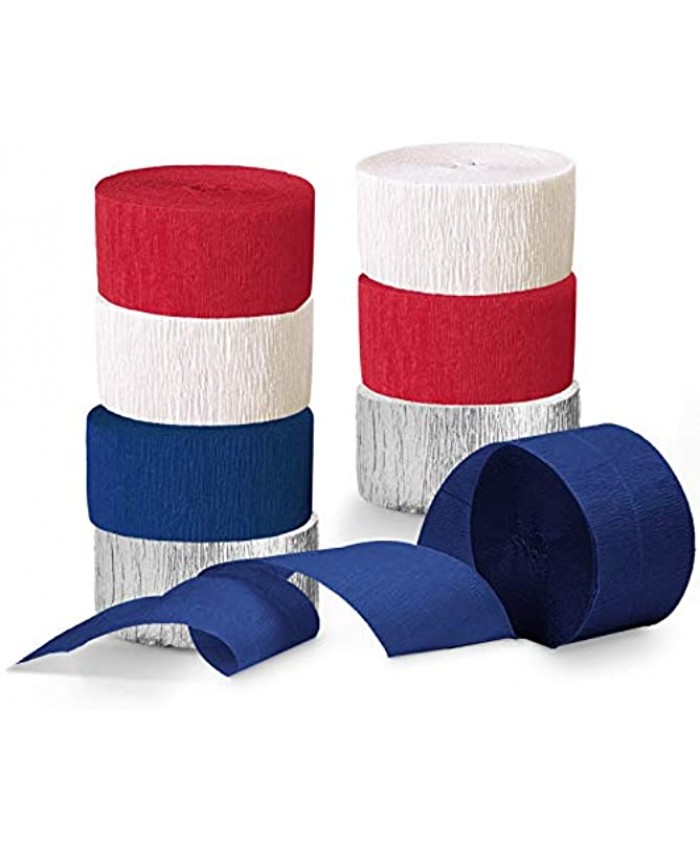 NICROLANDEE Patriotic Decorations 8 Rolls Red White Blue Crepe Paper Streamers Tassels Streamer Paper for 4th of July Decorations Independence Day Memorial Day American Theme Party Decorations