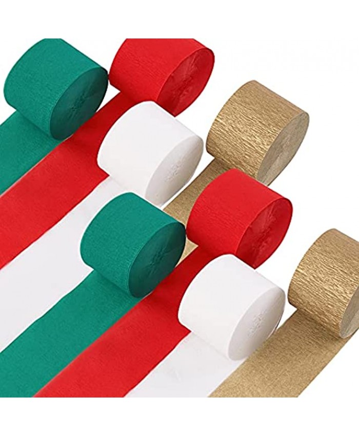 PartyWoo Christmas Crepe Paper 8 pcs 82ft Streamers Party Decorations Green Red Gold White Xmas Streamers for Hanging Christmas Decorations Ornaments Holiday Decorations Indoor Tree Home Party