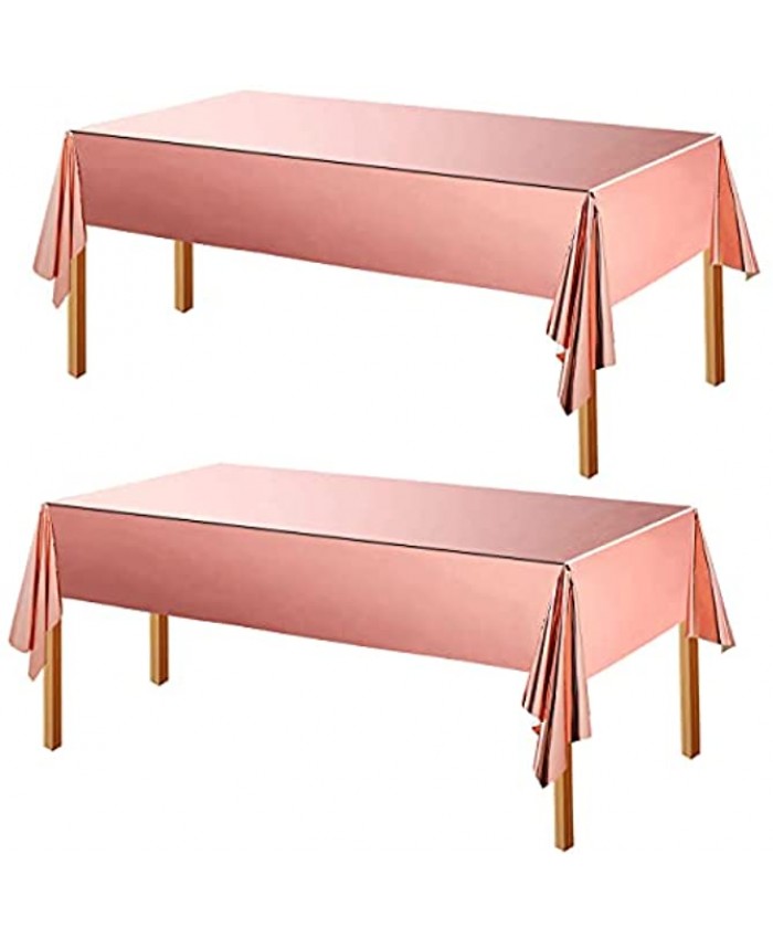 2Pcs Rose Gold Plastic Tablecloth Rose Gold Tinsel Foil Table Cover Disposable Rectangular Metallic Tablecloth Rose Gold Party Supplies Decorations for Bachelorette Baby Shower Wedding Table Decor