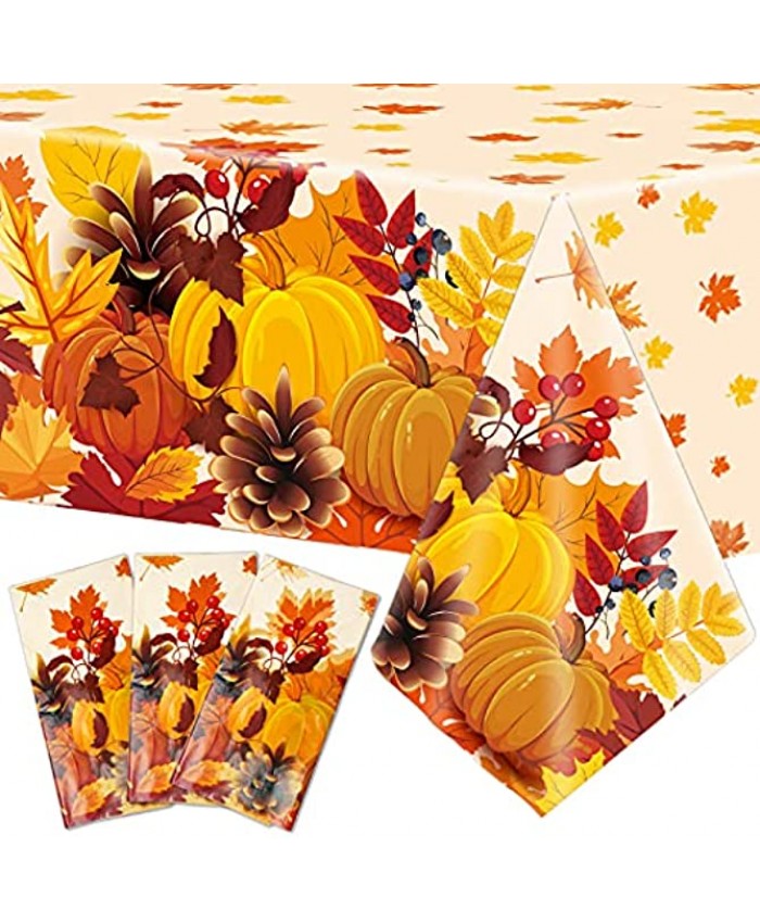 3 Pieces Fall Tablecloth Maple Leave Thanksgiving Theme Party Autumn Pumpkin Leaves Disposable Plastic Fall Table Cover Decoration Supplies Favors
