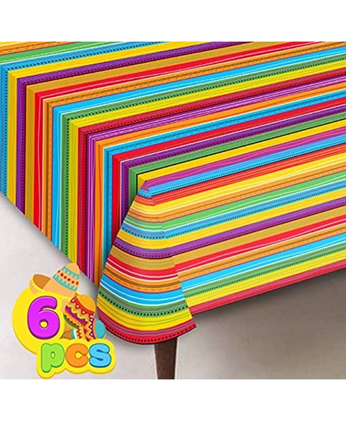 6 pcs Cinco De Mayo Printed Plastic Tablecover w  Multi Color Style 54 x 108 INCHES for Fiesta Taco Night Birthday and Mexican Themed Party