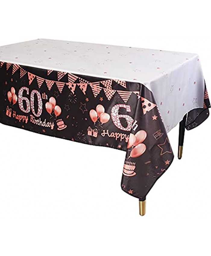 60th Birthday Decorations Polyester Tablecloth for Her Rose Gold Happy 60 Birthday Party Table Cover Supplies Sixty Birthday Rectangular Table Decor for Women