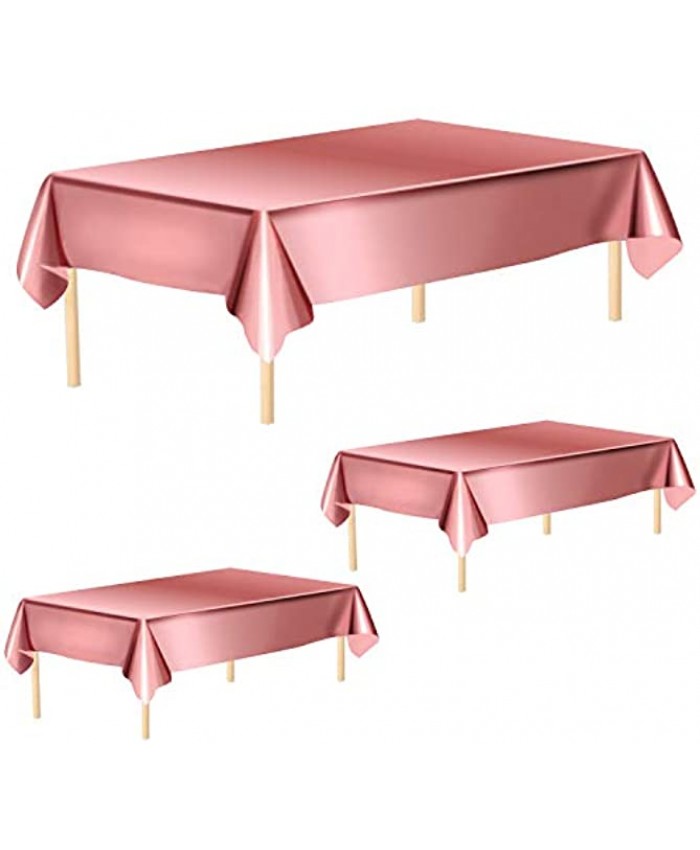 Aneco 3 Pack Rose Gold Foil Tablecloth Table Cover 40 x 108 Inch Plastic Shiny Table Cover Table Cloth for Wedding Birthday Baby Shower Party Table Decoration