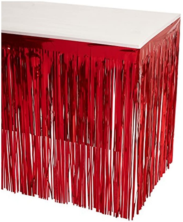 Beistle Metallic Fringe Skirt for Rectangle Tables – Banquets and Parade Float Supplies-Birthday Party Christmas Holiday Theme Decorations 30" x 14' Red