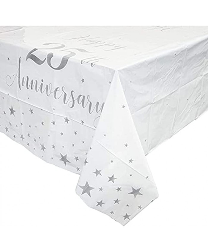 Blue Panda Rectangular Plastic Table Cover for 25th Anniversary 54 x 108 Inches