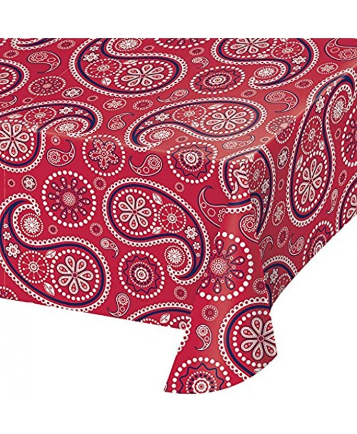 Creative Converting TABLECOVER PL 54" X 108" AOP Red Paisley Print Plastic Tablecloth 54 x 108 Multicolor