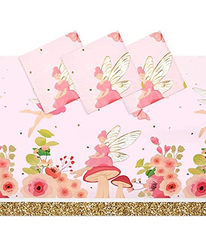 Fairy Tea Party Tablecloths for Girls Floral Birthday Supplies 54 x 108 in 3 Pack