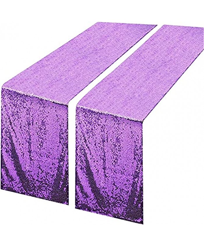 Ivarunner 2 Packs Purple Sequin Glitter Table Runners,Fabric 12''x 108'' Tablecloth for Baby Bridal Shower Graduation Celebration Birthday Bachelorette Party Supplies Wedding Christmas Decorations